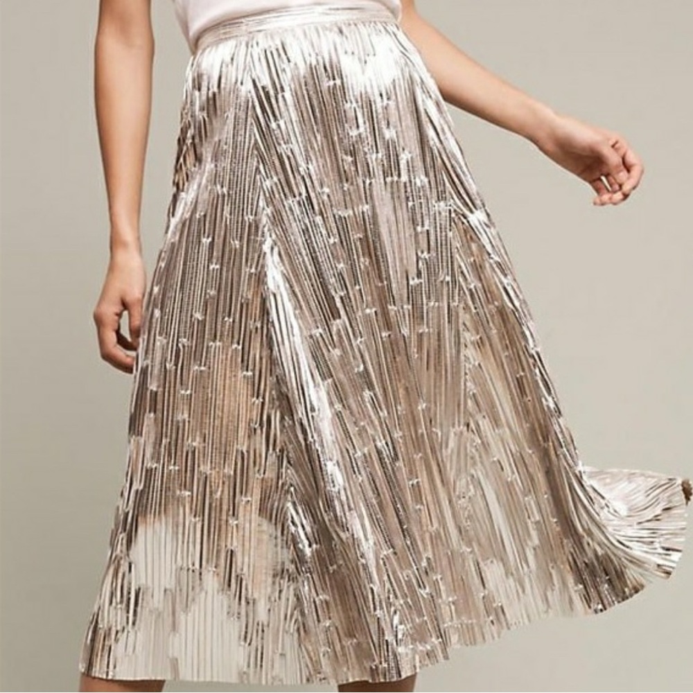 Maeve silver pleated midi skirt